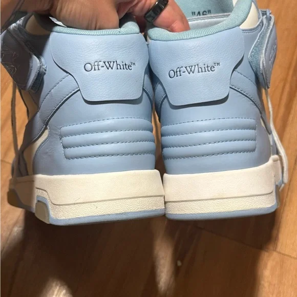 Off-White Out Of Office Mid Leather men Sneaker in White and Baby Blue 13 46 - Picture 6 of 11